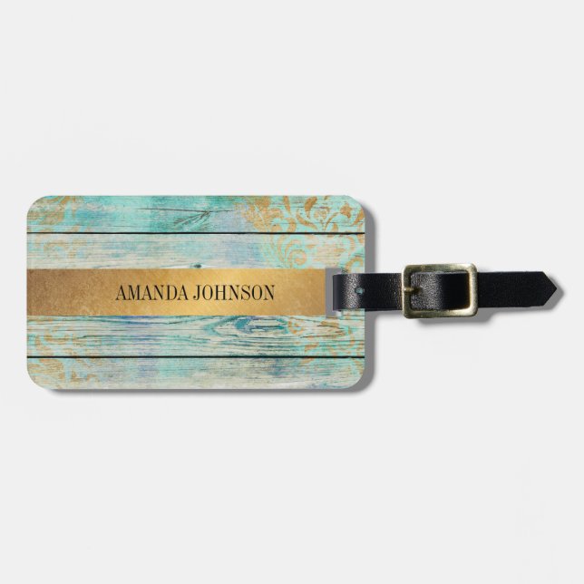 Personalized Shabby Rustic Golden Luggage Luggage Tag (Front Horizontal)