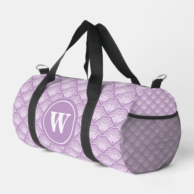 Personalized Shades of Purple Floral Pattern Duffle Bag (Right Corner)