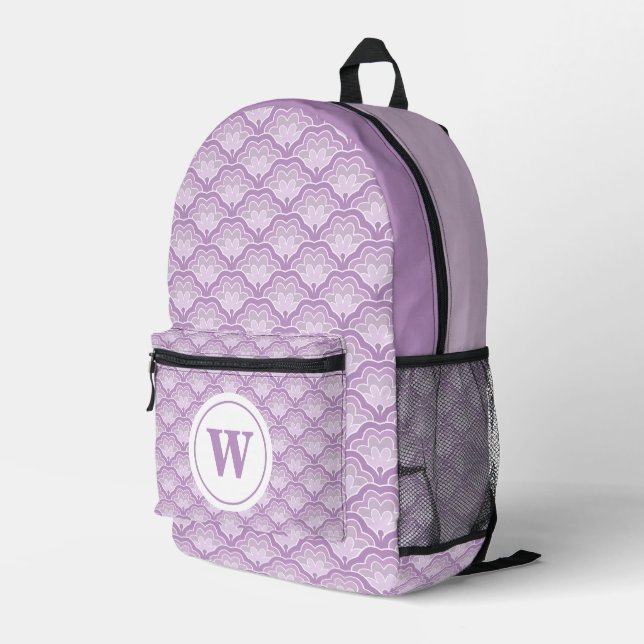 Personalized Shades of Purple Floral Pattern Printed Backpack (Back Corner Right)