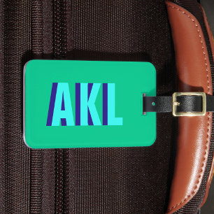 Personalized Shadow Monogram Blue Green Luggage Tag