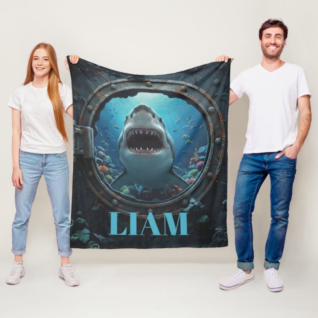 Personalized Shark Ocean Fleece Blanket (In Situ)