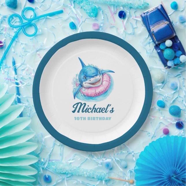 Personalized Shark Pool Party Paper Plate (Party)