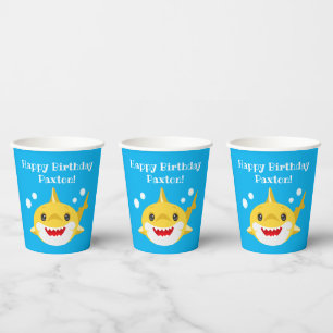 Personalized Sharks Blue Ocean Birthday Paper Cups