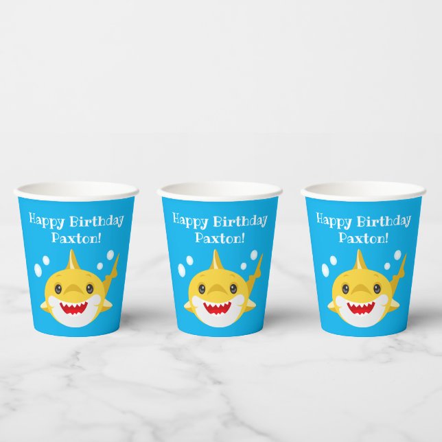 Personalized Sharks Blue Ocean Birthday Paper Cups (Multi)