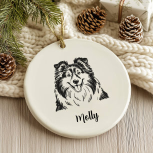 Personalized Sheltie Dog Christmas Ceramic Tree Decoration