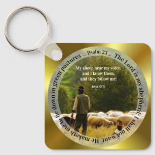 Personalized Shepherd and Flock Psalm 23 Key Ring