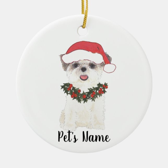 Personalized Shih Tzu (Brown & White) Ceramic Tree Decoration (Front)