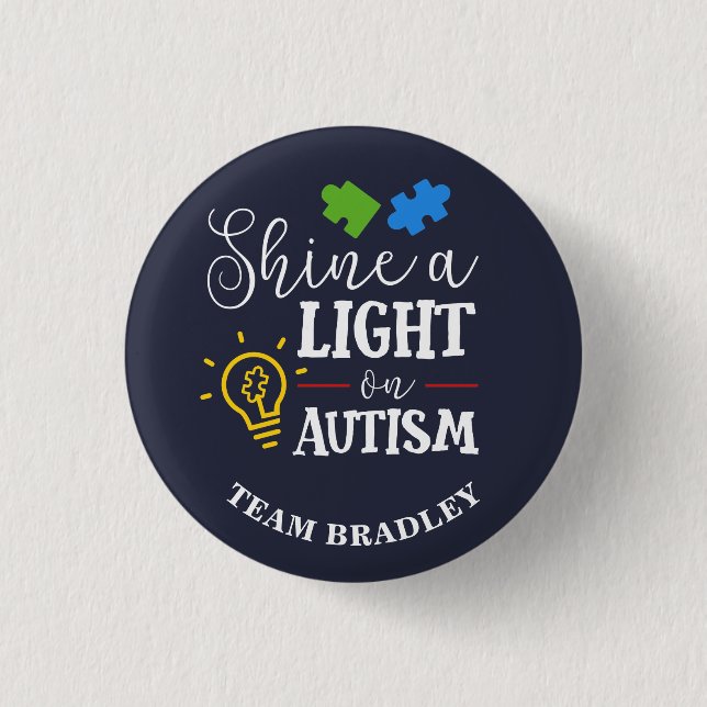 Personalized Shine A Light on Autism Matching Team 3 Cm Round Badge (Front)