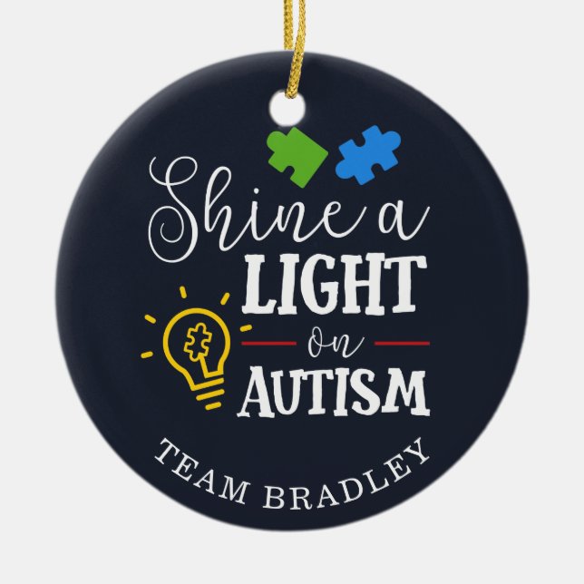 Personalized Shine A Light on Autism Matching Team Ceramic Tree Decoration (Front)