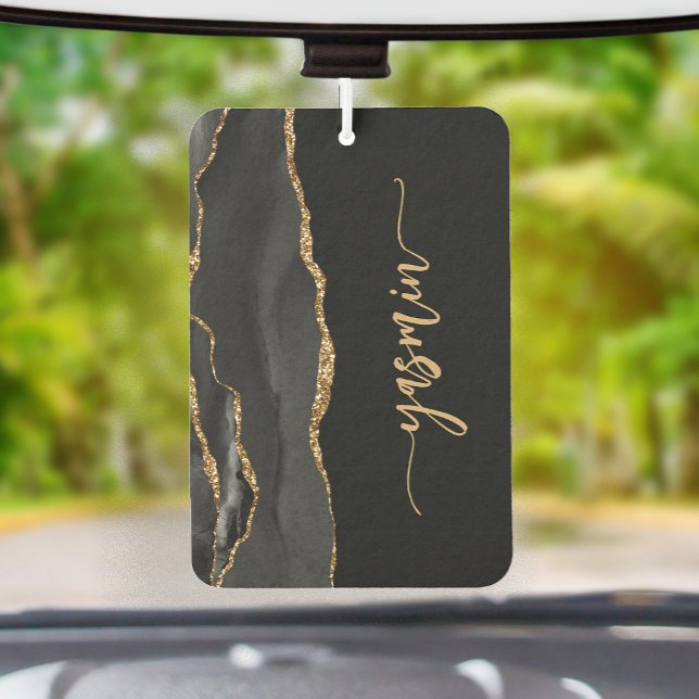 Personalized Signature Black Gold Agate Car Air Freshener (Creator Uploaded)