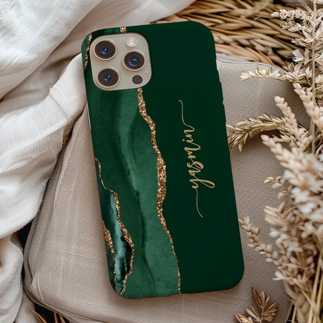 Personalized Signature Emerald Green Gold Agate Case-Mate iPhone Case (Creator Uploaded)