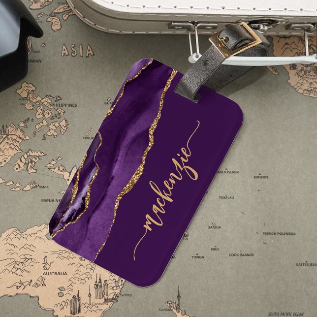 Personalized Signature Purple Gold Agate Luggage Tag (Creator Uploaded)