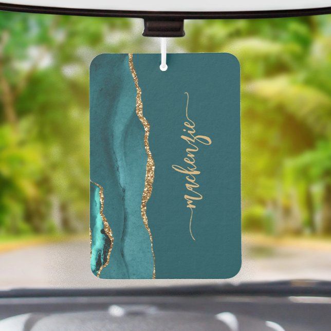 Personalized Signature Teal Blue Gold Agate Car Air Freshener (Creator Uploaded)