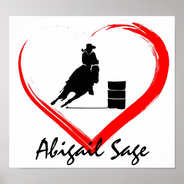 Personalized Silhouette Barrel Racing Horse, Heart Poster (Front)