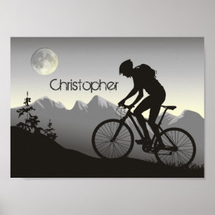 Personalized Silhouette Mountain Biker and Moon Poster