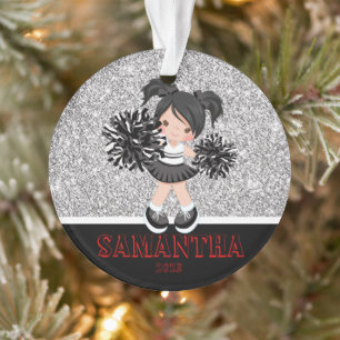 Personalized Silver & Black Cheerleading Ornament 