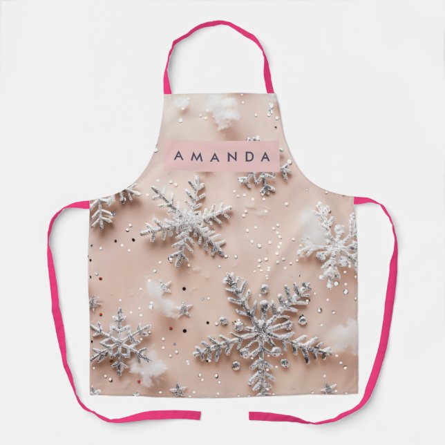 Personalized Silver Glitter Snowflake  Apron (Front)