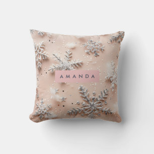 Personalized Silver Glitter Snowflake Cushion