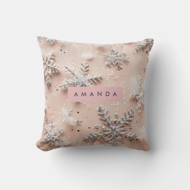 Personalized Silver Glitter Snowflake  Cushion (Front)