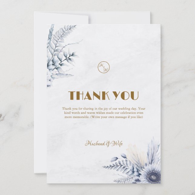 Personalized Simple Blue Flowers Wedding Thank You Card (Front)