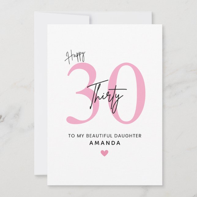 Personalized Simple Daughter 30th Birthday Card (Front)