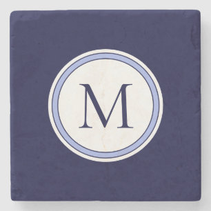Personalized Simple Monogram Initial Blue Stone Coaster