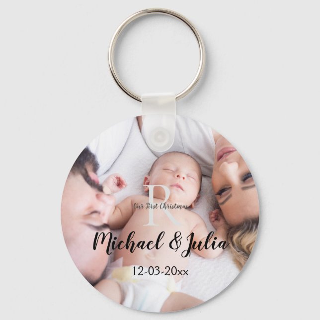 personalized simple monogram name first christmas  key ring (Front)