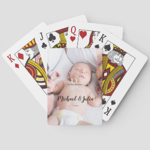 personalized simple monogram name first christmas playing cards