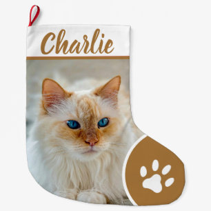Personalized Simple Paw Pet Photo Monogram Name Large Christmas Stocking
