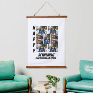 Personalized Simple Retirement  9 Photo Collage  Hanging Tapestry