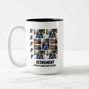 Personalized Simple Retirement  9 Photo Collage Two-Tone Coffee Mug