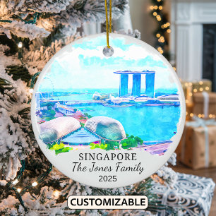 Personalized Singapore City Ornament, Singapore Ceramic Tree Decoration