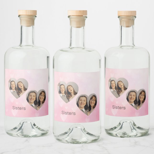 Personalized Sisters Heart-Shaped Photo Label (Bottles)