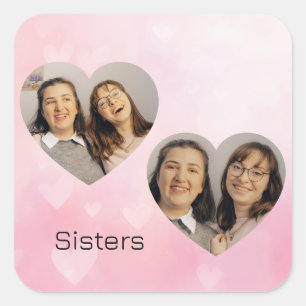 Personalized Sisters Heart-Shaped Photo Sticker