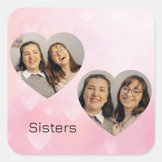 Personalized Sisters Heart-Shaped Photo Sticker (Front)