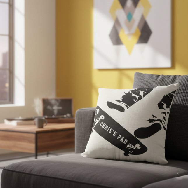 Personalized Skateboard Jump – Black And White Cushion (Creator Uploaded)