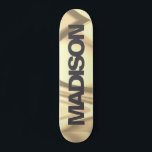 Personalized Skateboard Name Gold Yellow Wave<br><div class="desc">Easily personalize this colorful Skateboard on Gold Yellow Wave abstract design featuring black and cool sans serif font. Add your name,  choose font,  change size and position,  add clipart,  photos and shapes. Simple and beautiful,  perfect as gift idea for boys and girls.</div>