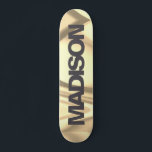 Personalized Skateboard Name Gold Yellow Wave<br><div class="desc">Easily personalize this colorful Skateboard on Gold Yellow Wave abstract design featuring black and cool sans serif font. Add your name,  choose font,  change size and position,  add clipart,  photos and shapes. Simple and beautiful,  perfect as gift idea for boys and girls.</div>