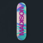 Personalized Skateboard Name Retro 90 Vaporwave<br><div class="desc">Easily personalize this colorful Skateboard Custom Name Retro 90 Vaporwave abstract design featuring blue,  pink and yellow rainbow shades and purple violet and cool sans serif font. Add your name,  choose font,  change size and position,  add clipart,  photos and shapes. Simple and beautiful,  perfect as kids gift idea.</div>