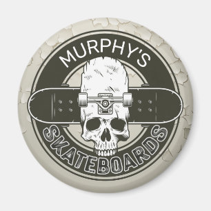 Personalized Skater NAME Skull Skateboarding Skate Magnet