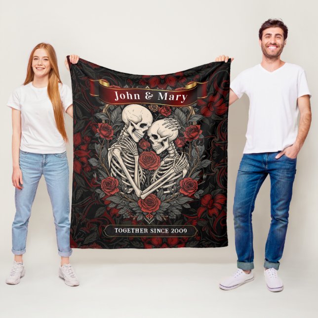 Personalized Skeleton Lovers Blanket | Gothic Wedd (In Situ)