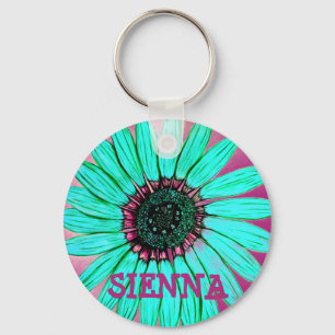 Personalized Sketched Flower Key Ring
