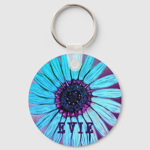 Personalized Sketched Flower Key Ring