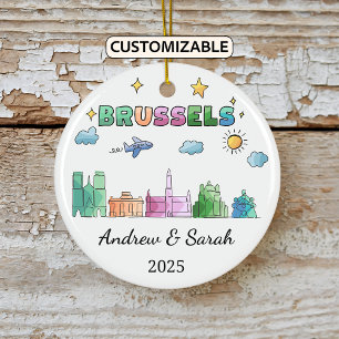 Personalized Skyline Brussels Ornament, Belgium Ceramic Tree Decoration