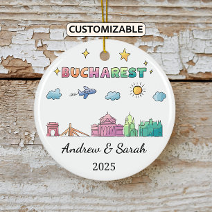 Personalized Skyline Bucharest Ornament, Romania Ceramic Tree Decoration
