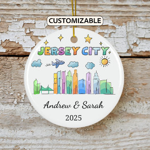 Personalized Skyline Jersey City, New Jersey Ceramic Tree Decoration