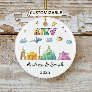 Personalized Skyline Kiev Ornament, Ukraine Ceramic Tree Decoration