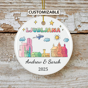Personalized Skyline Ljubljana Ornament, Slovenia Ceramic Tree Decoration