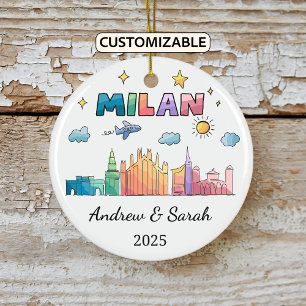 Personalized Skyline Milan Ornament, Italy Ceramic Tree Decoration