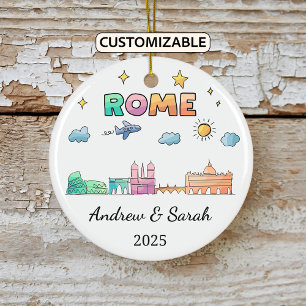 Personalized Skyline Rome Ornament, Italy Ceramic Tree Decoration